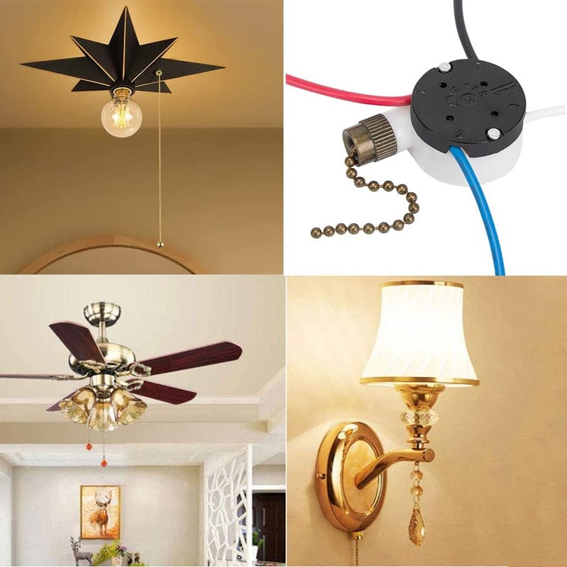 Bsentster مفتاح مروحة السقف زينغ إير ZE-208s E89885 3 سرعات 4 أسلاك مفتاح سلسلة سحب استبدال لمفتاح ضوء المروحة مع 4 أسلاك مثبتة مسبقًا (سلسلة برونزية) - Image 5